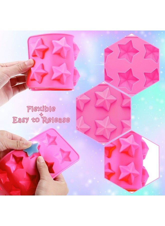 4 Pieces Star Shaped Silicone Molds Five-Pointed Star Shaped Mold Non-Stick Fondant Molds For Chocolate Candy Ice Cube Cake Decoration (Pink)