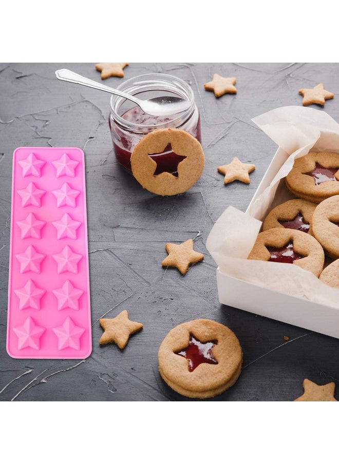 4 Pieces Star Shaped Silicone Molds Five-Pointed Star Shaped Mold Non-Stick Fondant Molds For Chocolate Candy Ice Cube Cake Decoration (Pink)