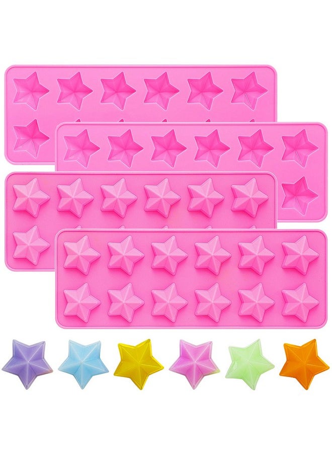 4 Pieces Star Shaped Silicone Molds Five-Pointed Star Shaped Mold Non-Stick Fondant Molds For Chocolate Candy Ice Cube Cake Decoration (Pink)