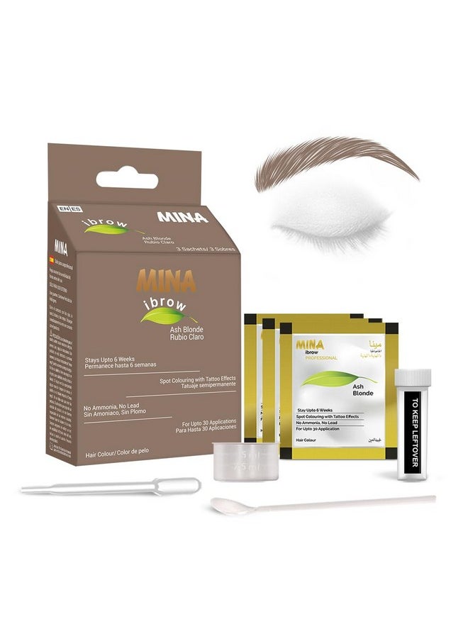 Mina Ibrow Tint Kit Ash Blond|Long Lasting Natural Spot Coloring And Brow Tinting Powder, Water And Smudge Proof | No Ammonia, No Lead With 100% Gray Converge Upto 30 Application