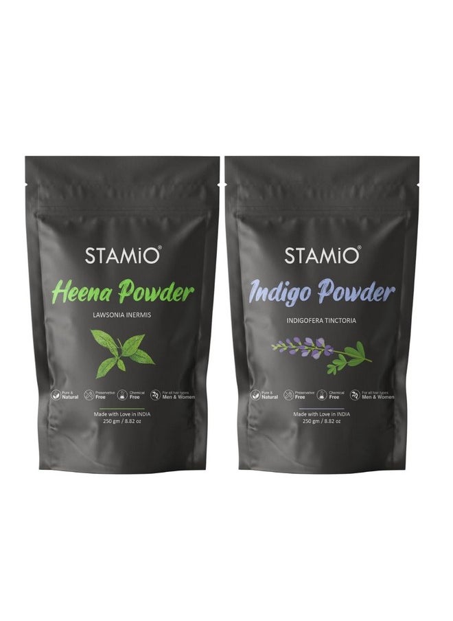 Henna And Indigo Powder Combo 500 Gm Natural Dye For Black Hair | Triple-Sifted & Microfine | Suitable For All Hair Types Men & Women | In Pouch 250Gm X 2