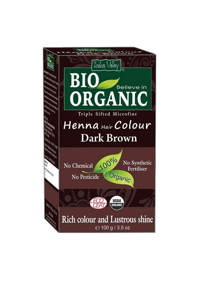 Bio Organic Natural Henna Hair Color Dark Brown 100Gm| 100% Gray Hair Coverage And Long Lasting Hair Dye | Vegan And Cruelty-Free