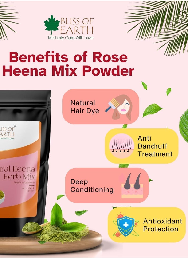 Herbal Henna for Hair: Rose & Basil Special Combo Blended with Herbs Amla, Neem, Babul Gum, & Essential Oils for Long Lasting Hair Color, Hair Nourishment & Health – Pack of 2 x 100g