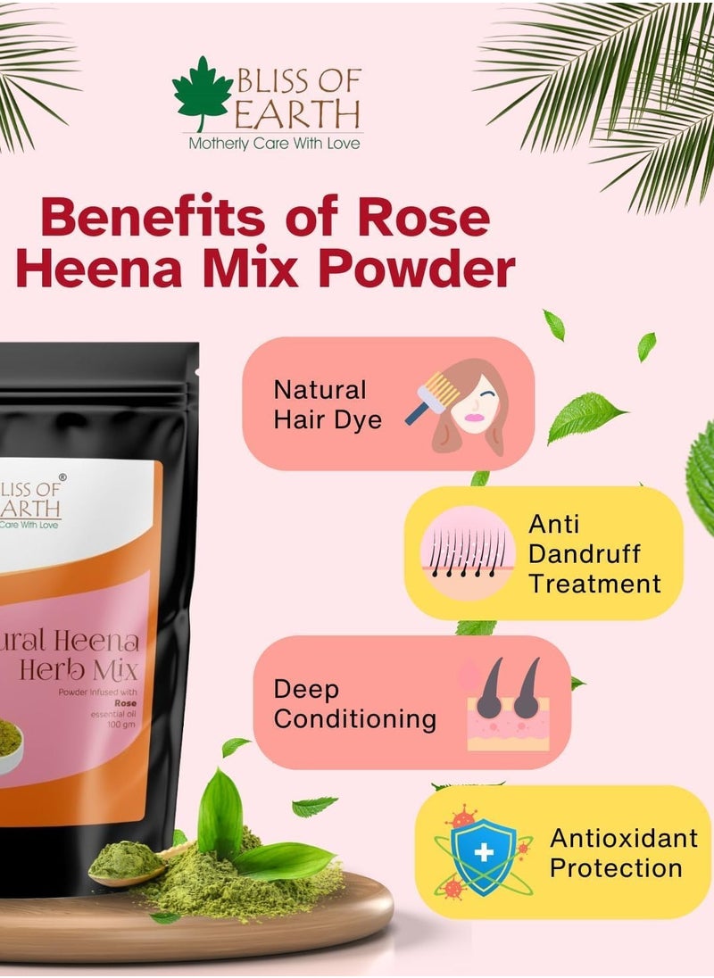 Herbal Henna for Hair: Rose & Jasmine & Basil Set Blended with Herbs Amla, Neem, Babul Gum, & Essential Oils for Long Lasting Hair Color, Hair Nourishment & Health – Pack of 3 x 100g