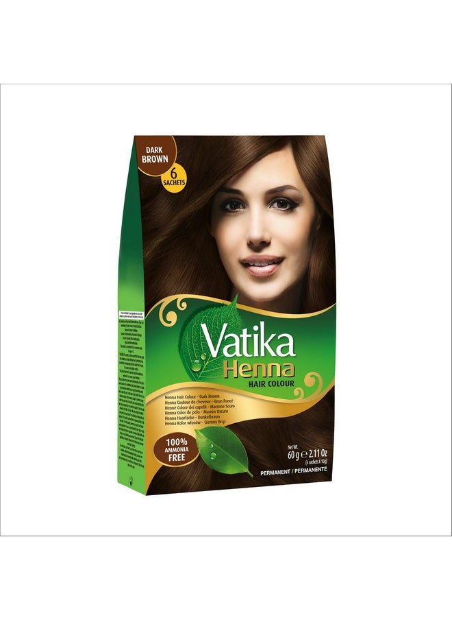 Dabur Henna Hair Color - Dark Brown, Henna Hair Dye And Conditioner, Ammonia Free, 100% Grey Coverage, 6 Sachets X 10G