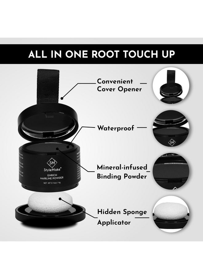 Enrich Hairline Powder For Women & Men | Root Touch Up For Grey Hair | Hair Toppers | Hair Cover-Up Powder | Instantly Covers Hair Loss, Patches, And Grey Hair On Beard, (Black, 4 G)