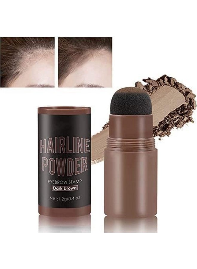 Natural Hairline Powder, Hair Shading Sponge Pen, Hairline Shadow Powder Stick, Quick Hair Root Touch-Up, Paired With 2 Pairs Of Eyebrow Stamp (Dark Brown)