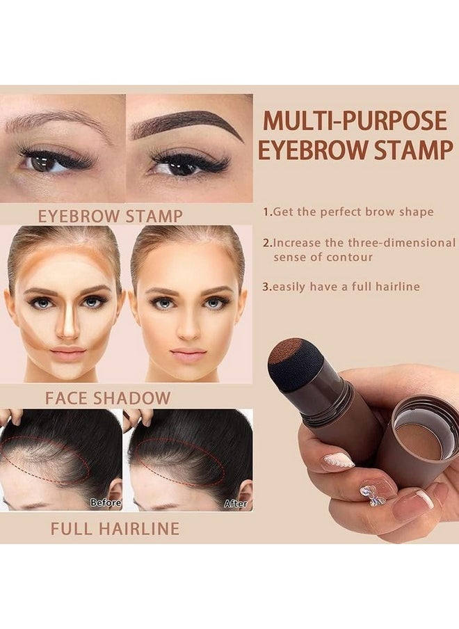 Natural Hairline Powder, Hair Shading Sponge Pen, Hairline Shadow Powder Stick, Quick Hair Root Touch-Up, Paired With 2 Pairs Of Eyebrow Stamp (Dark Brown)