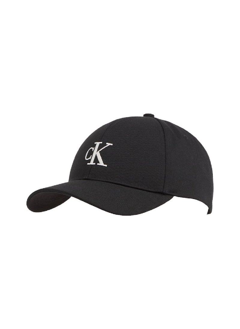 Men's Monogram Embroidered Cap - Polyester Blend, Black