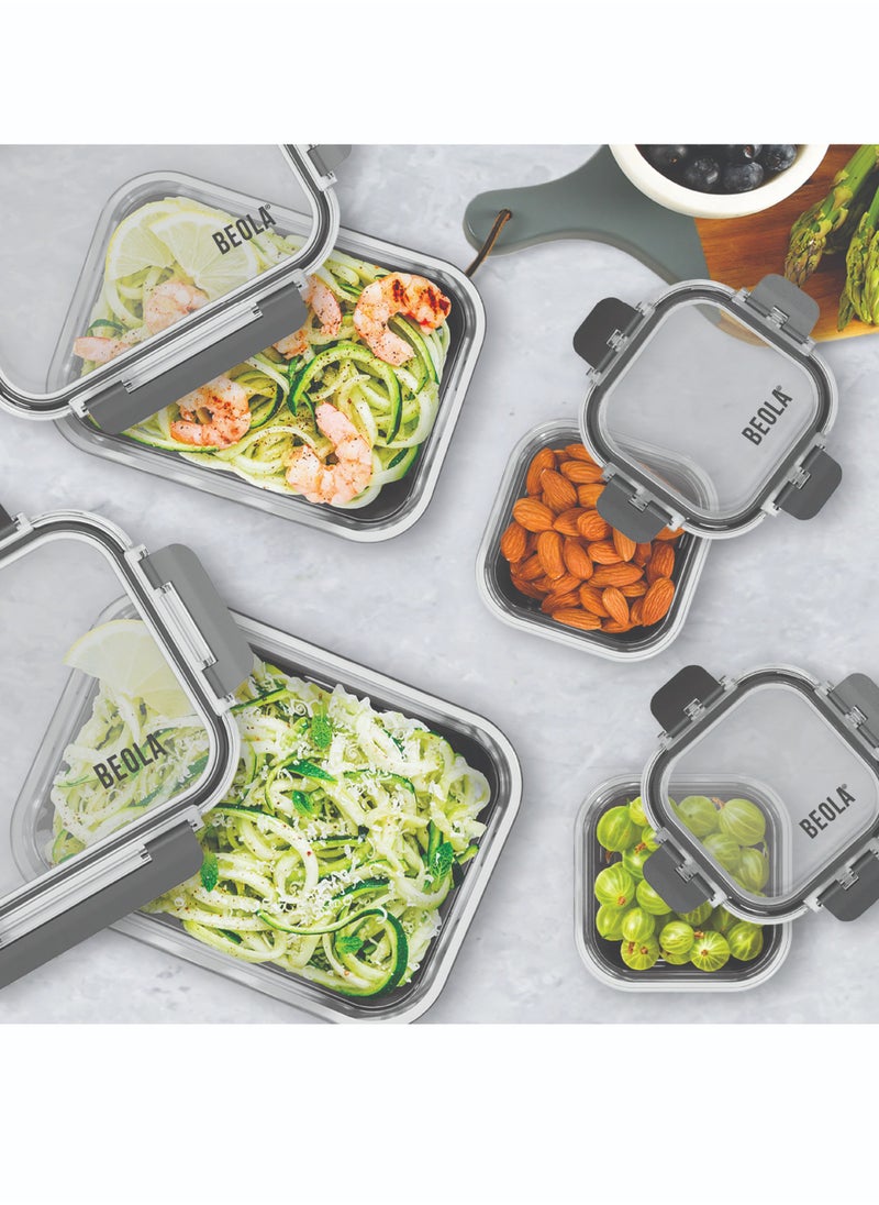 Set of 4 Glass Food Storage Containers with Airtight Lids and Silicone Protection, Leakproof Food Organizer, Freezer, Dishwasher, Microwave Safe, Kitchen Organizer for Food, BPA FREE (Lava Gray)