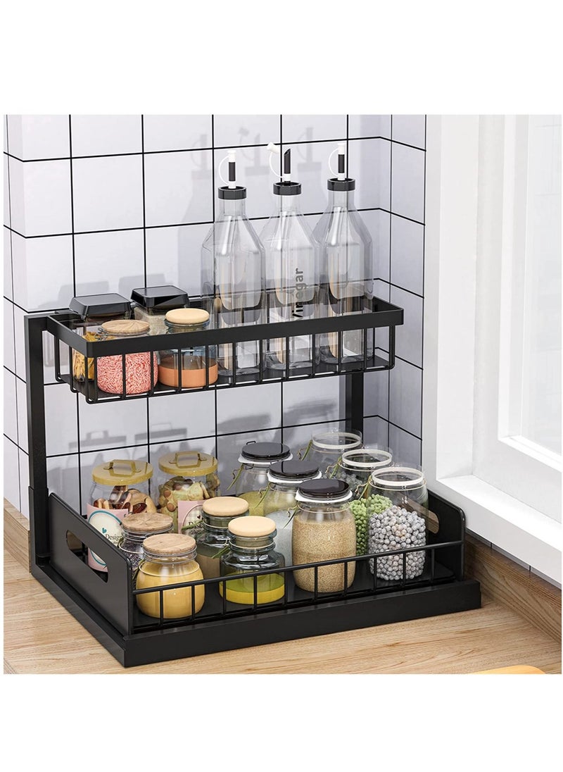 Multi-Use Metal 2-Tier Sliding Under Sink Cabinet Organizer and Pull-Out Cabinet, Kitchen Spice Storage Shelf