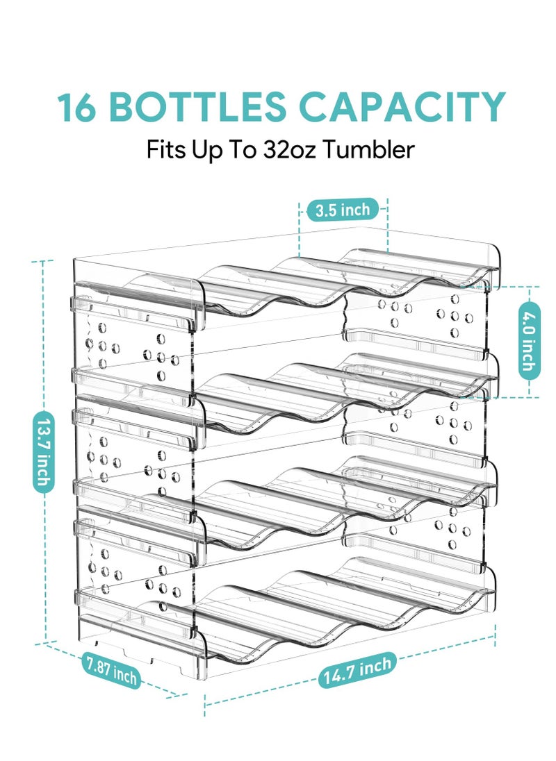 Water Bottle Organizer - 4 Pack Stackable Cup Organizer for Cabinet, Countertop, Pantry and Fridge, Free-Standing Tumbler Kitchen Storage Holder for Wine and Drink Bottles, Clear Plastic