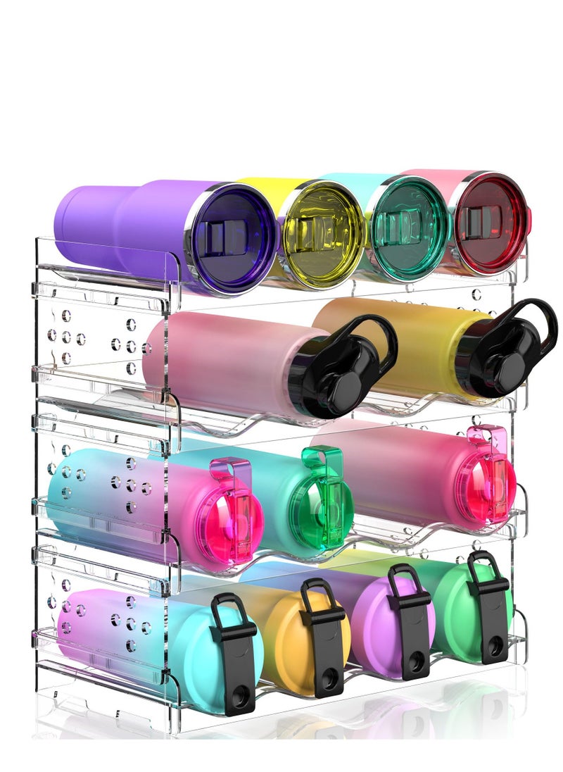 Water Bottle Organizer - 4 Pack Stackable Cup Organizer for Cabinet, Countertop, Pantry and Fridge, Free-Standing Tumbler Kitchen Storage Holder for Wine and Drink Bottles, Clear Plastic