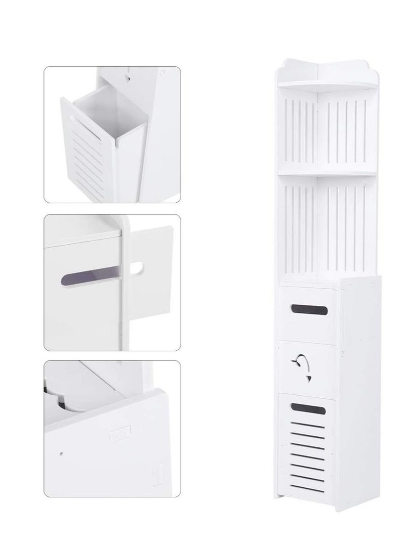 𝐅𝐅𝐃 Premium Small Bathroom Corner Storage Cabinet - White PVC, Multi-Purpose Organizer with Doors & Shelves for Toilet Paper, Towels, & Small Plants