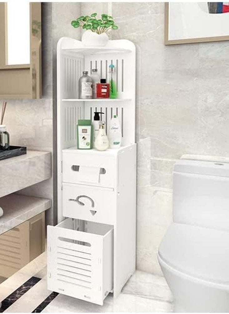 𝐅𝐅𝐃 Premium Small Bathroom Corner Storage Cabinet - White PVC, Multi-Purpose Organizer with Doors & Shelves for Toilet Paper, Towels, & Small Plants