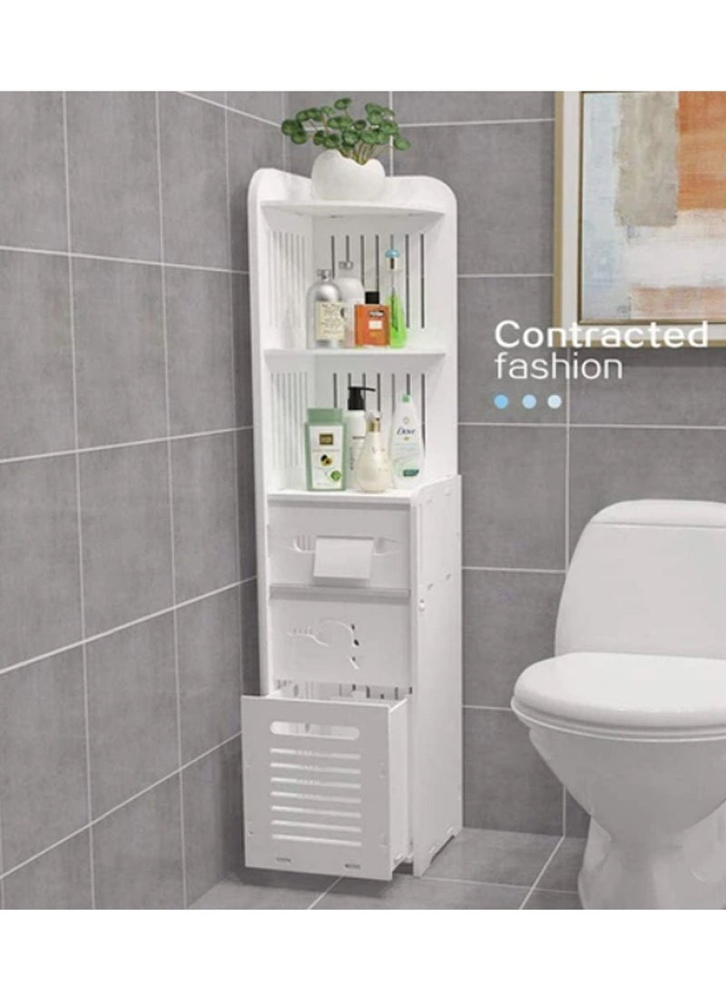 𝐅𝐅𝐃 Premium Small Bathroom Corner Storage Cabinet - White PVC, Multi-Purpose Organizer with Doors & Shelves for Toilet Paper, Towels, & Small Plants