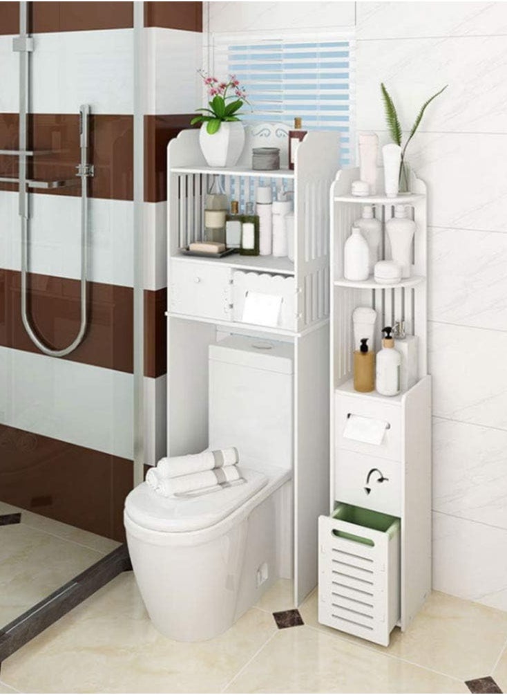 𝐅𝐅𝐃 Premium Small Bathroom Corner Storage Cabinet - White PVC, Multi-Purpose Organizer with Doors & Shelves for Toilet Paper, Towels, & Small Plants