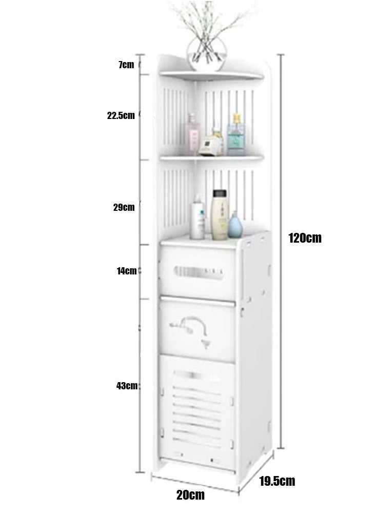 𝐅𝐅𝐃 Premium Small Bathroom Corner Storage Cabinet - White PVC, Multi-Purpose Organizer with Doors & Shelves for Toilet Paper, Towels, & Small Plants