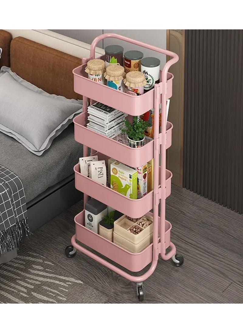 Rolling Utility Cart 4-Tier Kitchen Metal Trolley Movable Storage Cart with Lockable Wheel and Handle Multifunction Heavy Duty Organizer