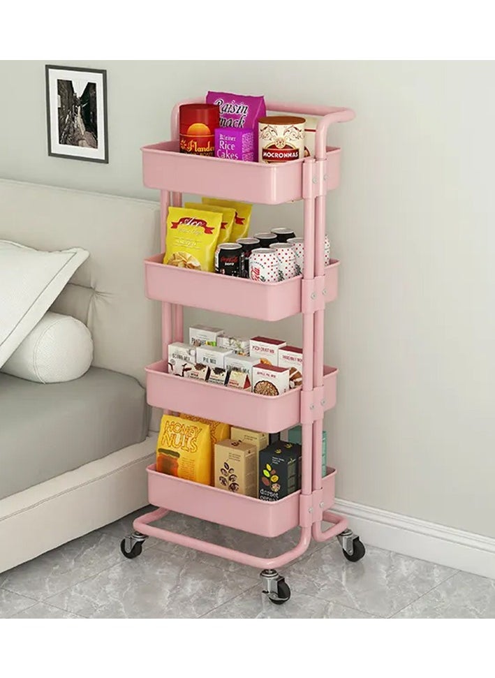 Rolling Utility Cart 4-Tier Kitchen Metal Trolley Movable Storage Cart with Lockable Wheel and Handle Multifunction Heavy Duty Organizer