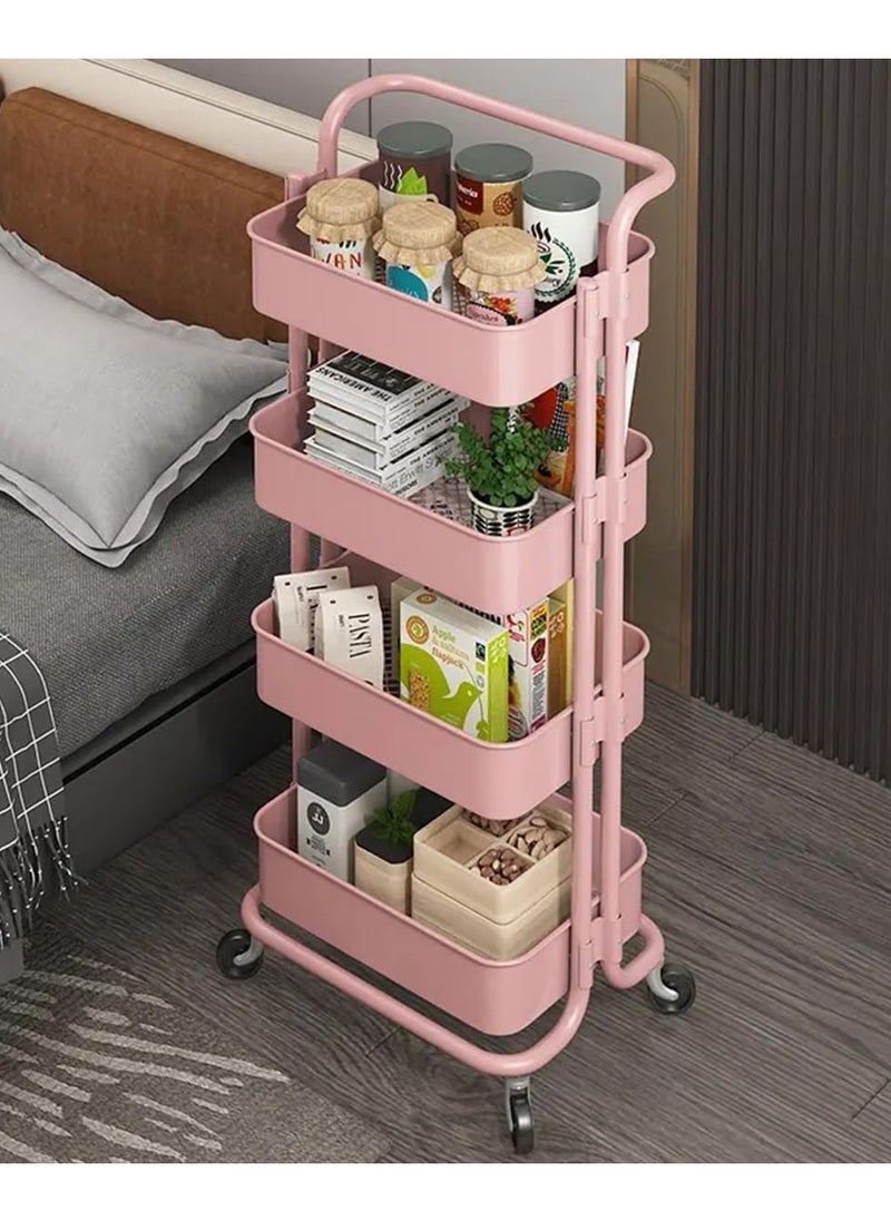 Storage Trolley Rolling Cart Utility Cart 4 Tier Kitchen Storage Cart With Wheels Trolley Bathroom Storage Organization Cart Storage Shelves Rolling Cart Kitchen Storage Cart Rolling Storage Cart