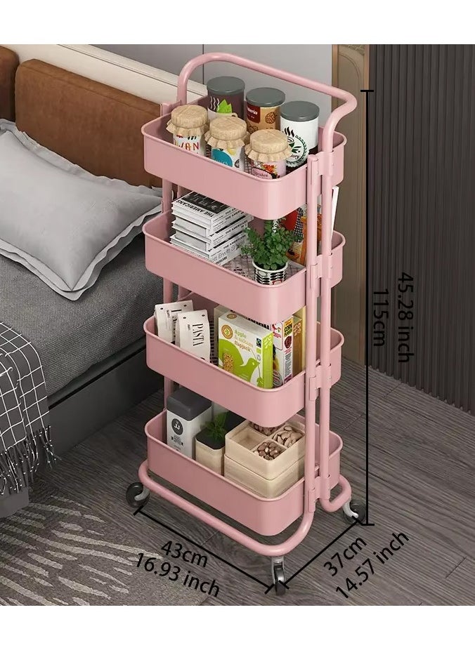 Storage Trolley Rolling Cart Utility Cart 4 Tier Kitchen Storage Cart With Wheels Trolley Bathroom Storage Organization Cart Storage Shelves Rolling Cart Kitchen Storage Cart Rolling Storage Cart