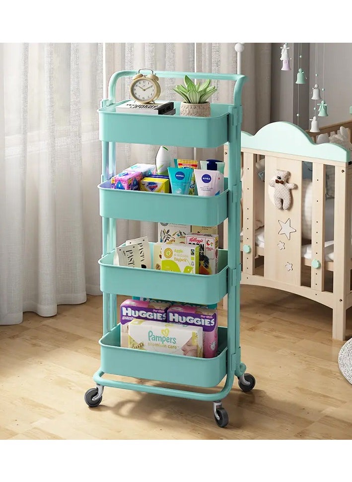 Multipurpose 4-Tier Storage Trolley Cart With Shelf and Wheels