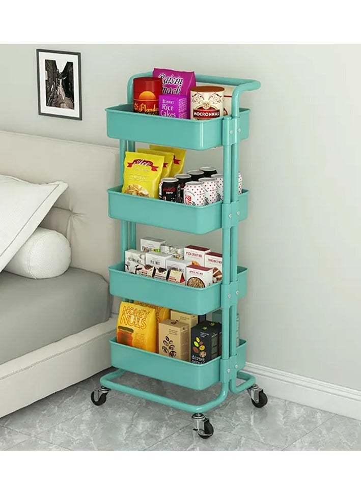 Multipurpose 4-Tier Storage Trolley Cart With Shelf and Wheels