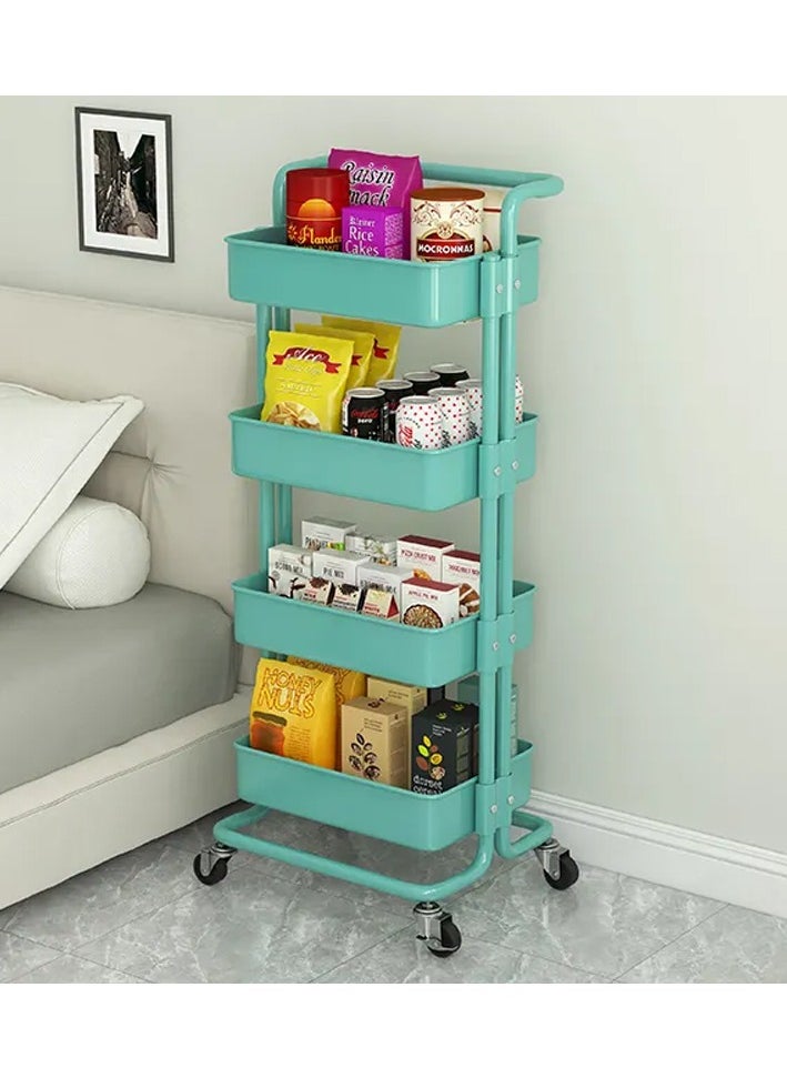 4-Tier Rolling Utility Cart, Storage Organizer Carts Shelves, Multifunction Storage Trolley, Craft Roller with Lockable Wheels,Easy Assembly for Bathroom,Kitchen,Office