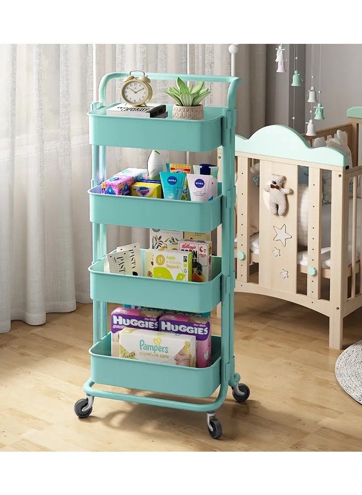 4-Tier Rolling Utility Cart, Storage Organizer Carts Shelves, Multifunction Storage Trolley, Craft Roller with Lockable Wheels,Easy Assembly for Bathroom,Kitchen,Office