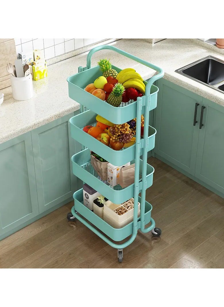 4-Tier Rolling Utility Cart, Storage Organizer Carts Shelves, Multifunction Storage Trolley, Craft Roller with Lockable Wheels,Easy Assembly for Bathroom,Kitchen,Office