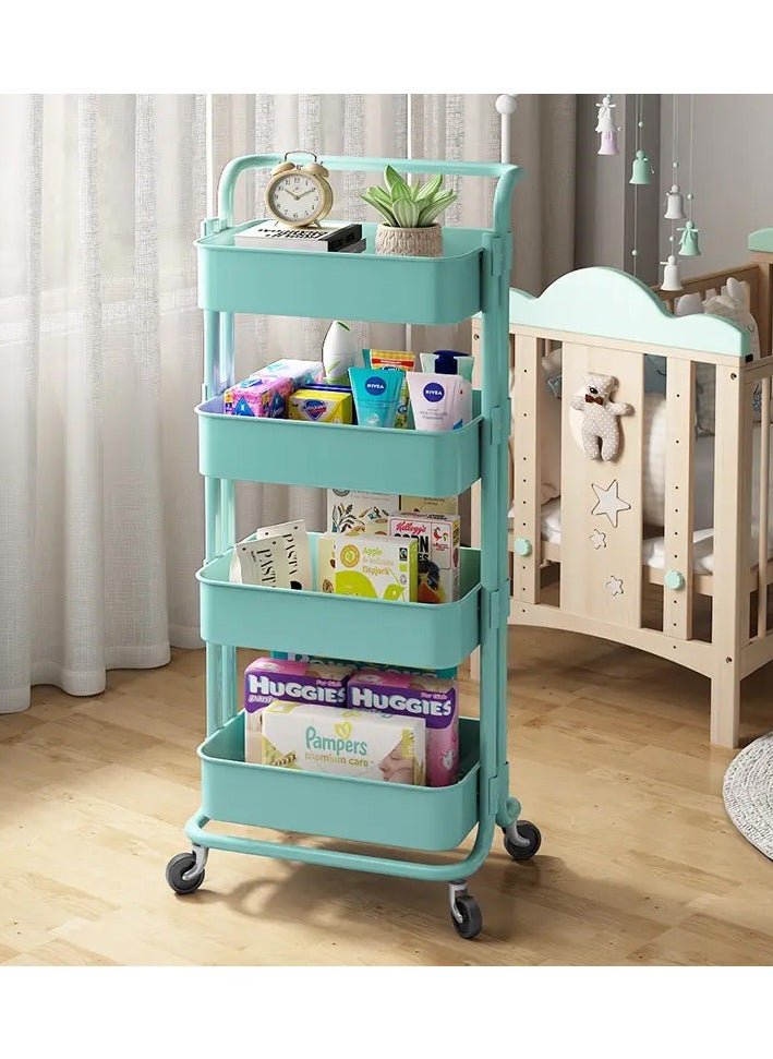 4 Tier Trolley Storage -4 Tier Rolling Storage Cart with Wheels - Multifunctional Organization Cart with Brake Caster Wheels -Kitchen Shelf Storage Rack