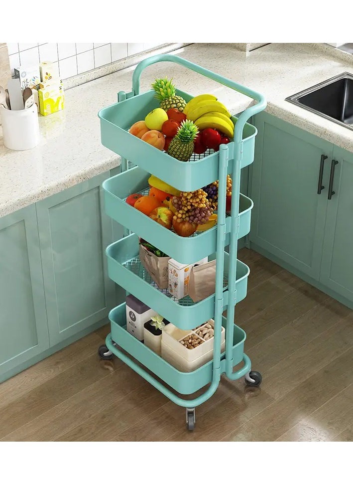 4 Tier Trolley Storage -4 Tier Rolling Storage Cart with Wheels - Multifunctional Organization Cart with Brake Caster Wheels -Kitchen Shelf Storage Rack