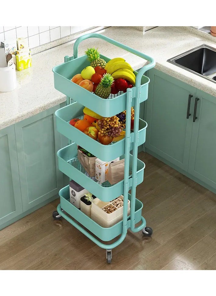 Storage Trolley Rolling Cart Utility Cart 4 Tier Metal Rolling Cart With Wheels Utility Cart Storage Organizer Trolley Cart Kitchen Storage Cart For Bathroom Kitchen Storage Cart Rolling Storage