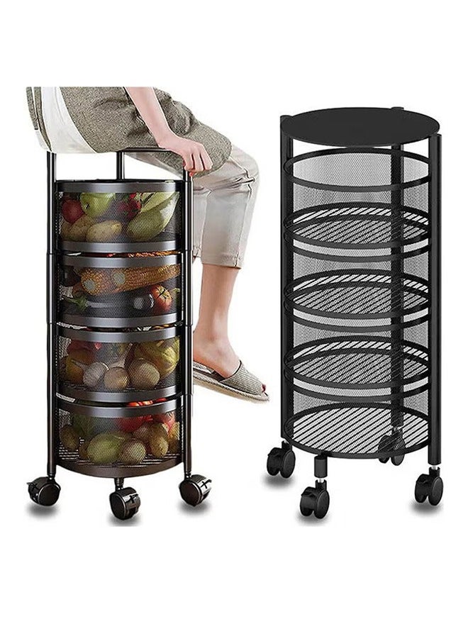 4 Layers Round Storage Rack, Kitchen Bathroom Living Room Floor-Standing Multi-Layer Storage Rack With Wheels, Black