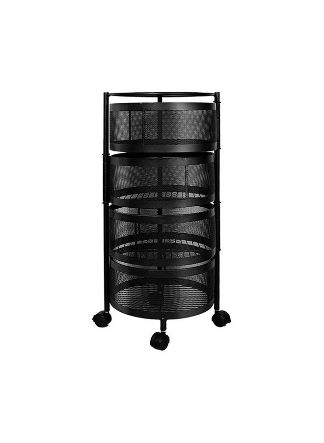 4 Layers Round Storage Rack, Kitchen Bathroom Living Room Floor-Standing Multi-Layer Storage Rack With Wheels, Black