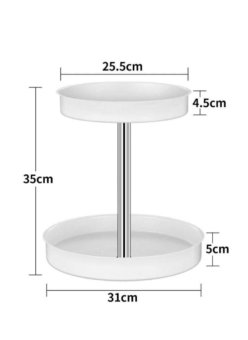 Multi functional rotatable seasoning rack with thickened storage rack, suitable for kitchen, bathroom, and dressing table, double-layer white