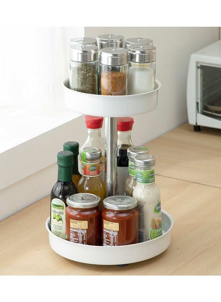 Multi functional rotatable seasoning rack with thickened storage rack, suitable for kitchen, bathroom, and dressing table, double-layer white