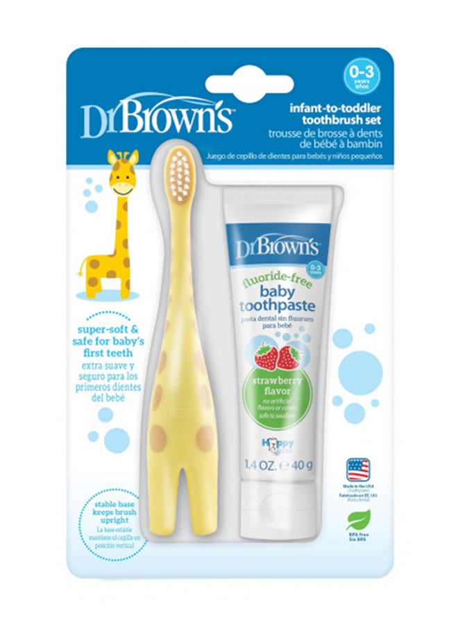 Infant-To-Toddler Training Toothbrush Set, Giraffe With Fluoride-Free Strawberry Baby Toothpaste, 0-3 Years