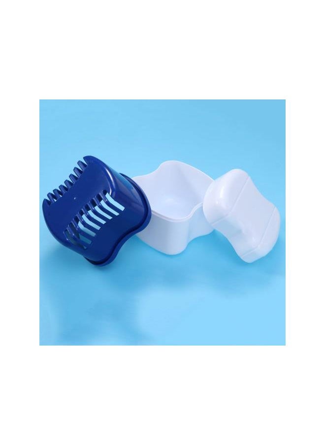 Denture Case Denture Cup with Strainer Plastic Denture Bath Box False Teeth Storage Container with Basket Holder Retainer for Travel Cleaning 2pcs (Blue)