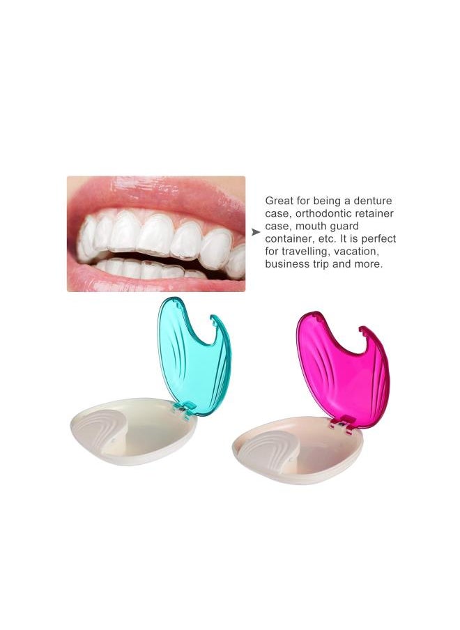 2Pcs Denture Retainer Case Mouth Guard Container False Teeth Storage Box Denture Cup Holder for Home Travel Cleaning Red Green