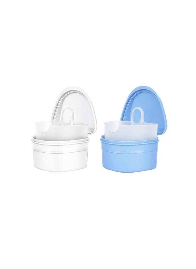 Denture Case Denture Cup with Strainer Dentures Box Denture Brush Retainer Case for Travel Retainer Cleaning Case (Blue)