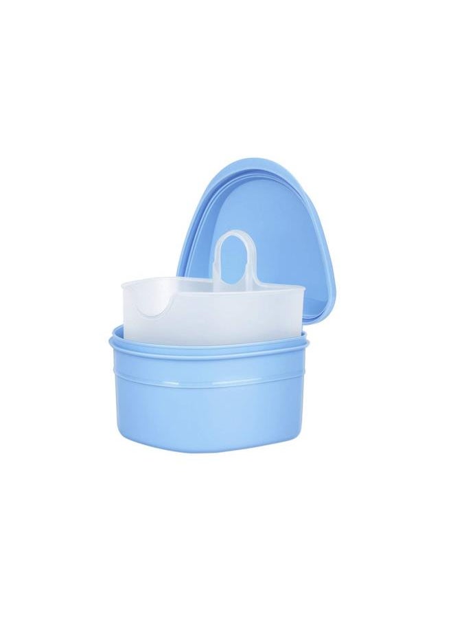 Denture Case Denture Cup with Strainer Dentures Box Denture Brush Retainer Case for Travel Retainer Cleaning Case (Blue)