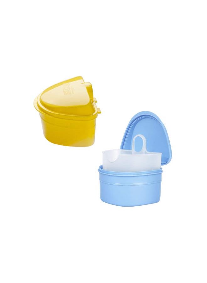 Denture Case Denture Cup with Strainer Dentures Box Denture Brush Retainer Case for Travel Retainer Cleaning Case (Yellow)