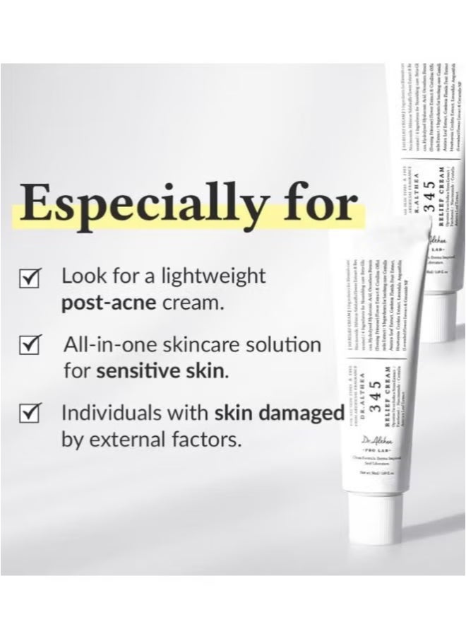 345 Relief Cream 50ml, Daily Face Moisturizer, Blemish Relief Care, VEGAN Skincare for All Skin Types