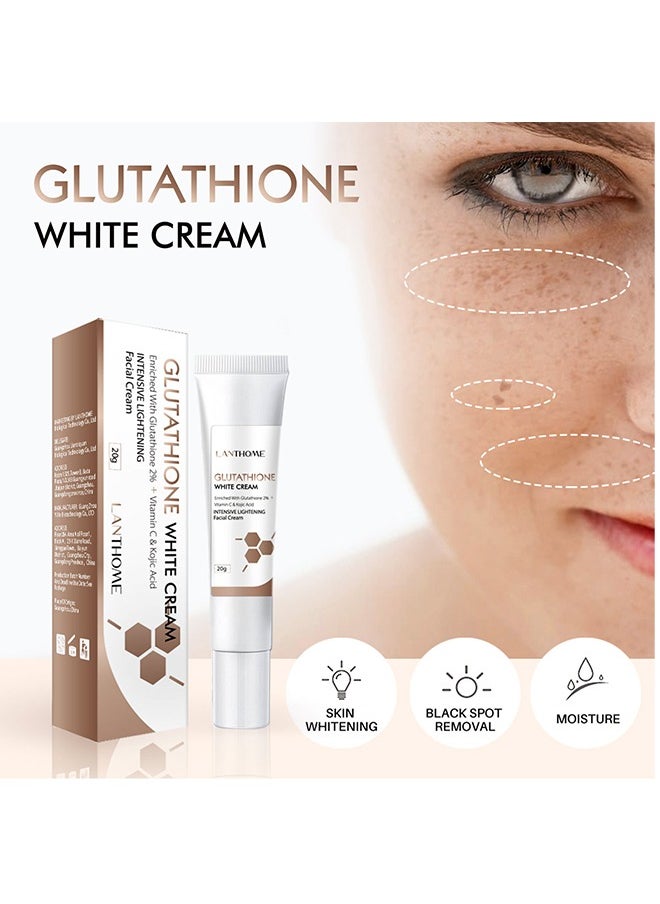 Glutathione White Cream Enriched with Glutathione 2%+Vitamin C & Kojic Acid Intensive Lightening Facial Cream 20g, Intensive Lightening, Facial Dark Spots Remover, Face Moisturizer, Moisturizing and Brightening Tone Up Cream, Skin Lightening Cream with Kojic Acid.