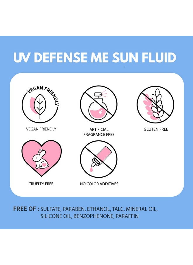 Makeprem Defense Me Daily Vegan Sun Fluid Non-Greasy Calming Hydrating Spf 50+Pa++++ Sunblock Reef-Safe Uv Broad Protection Sunscreen Blue Ray Sensitive Acne-Prone Oily Skin Face Body Korean Skincare