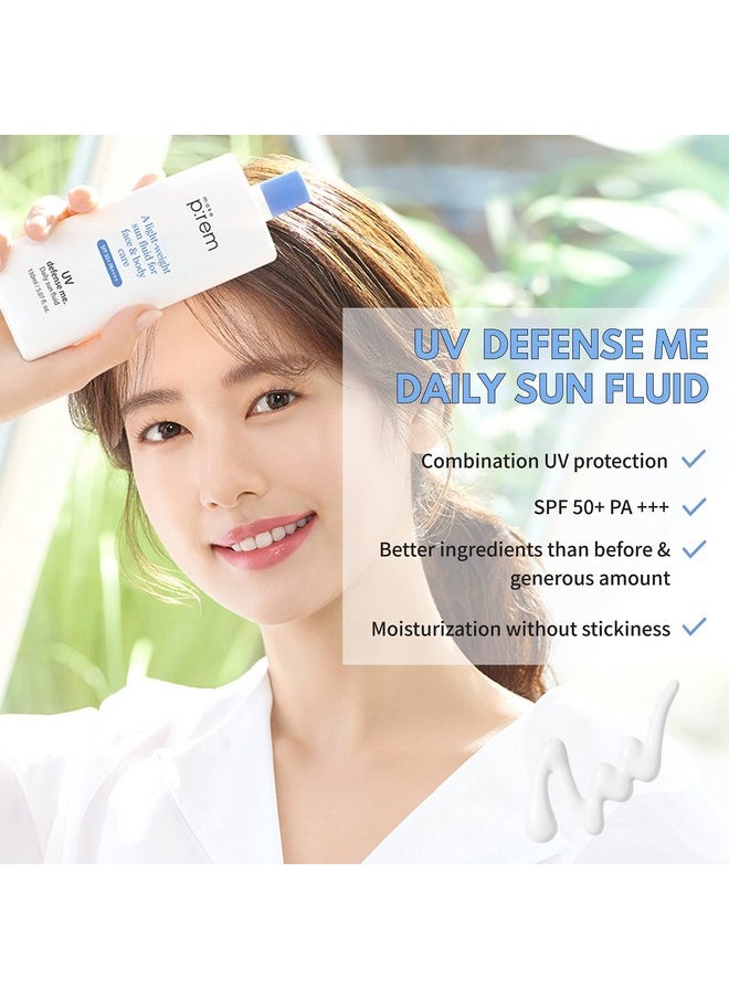 Makeprem Defense Me Daily Vegan Sun Fluid Non-Greasy Calming Hydrating Spf 50+Pa++++ Sunblock Reef-Safe Uv Broad Protection Sunscreen Blue Ray Sensitive Acne-Prone Oily Skin Face Body Korean Skincare