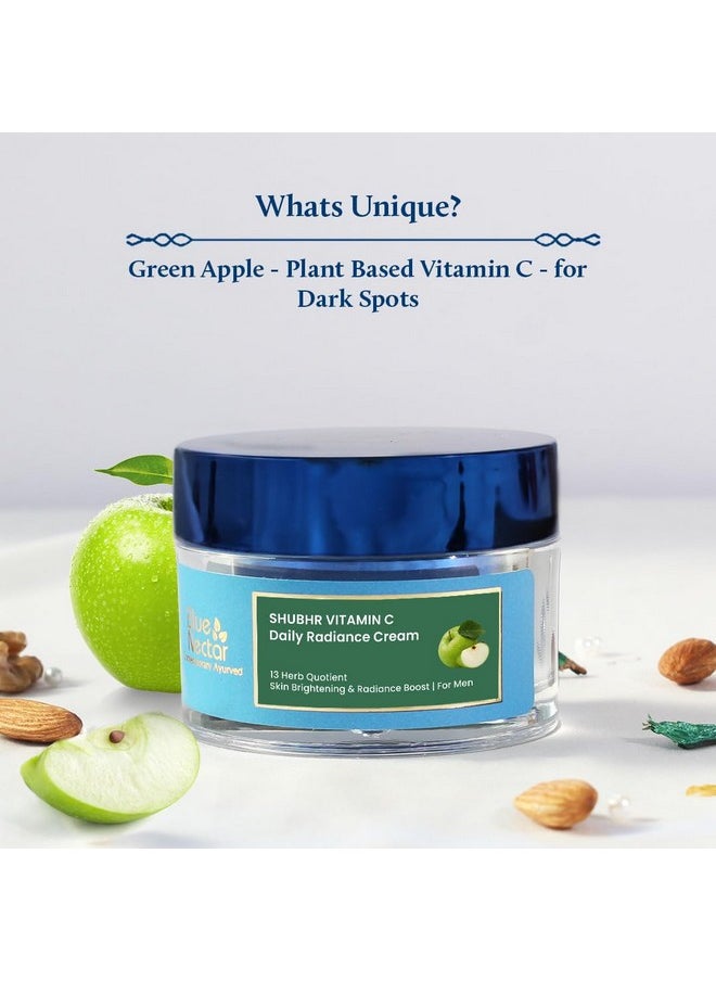 Plant Based Vitamin C Face Cream For Glowing Skin Dark Spot Removal Cream For Men With Green Apple And Almond Oil 13 Herbs 50G