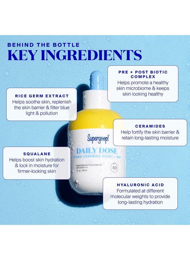 Daily Dose Hydra-Ceramide Boost + Spf 40 Oil Pa+++, 1 Fl Oz - Broad Spectrum Sunscreen Serum - Helps Replenish, Hydrate & Protect Skin - For All Skin Types